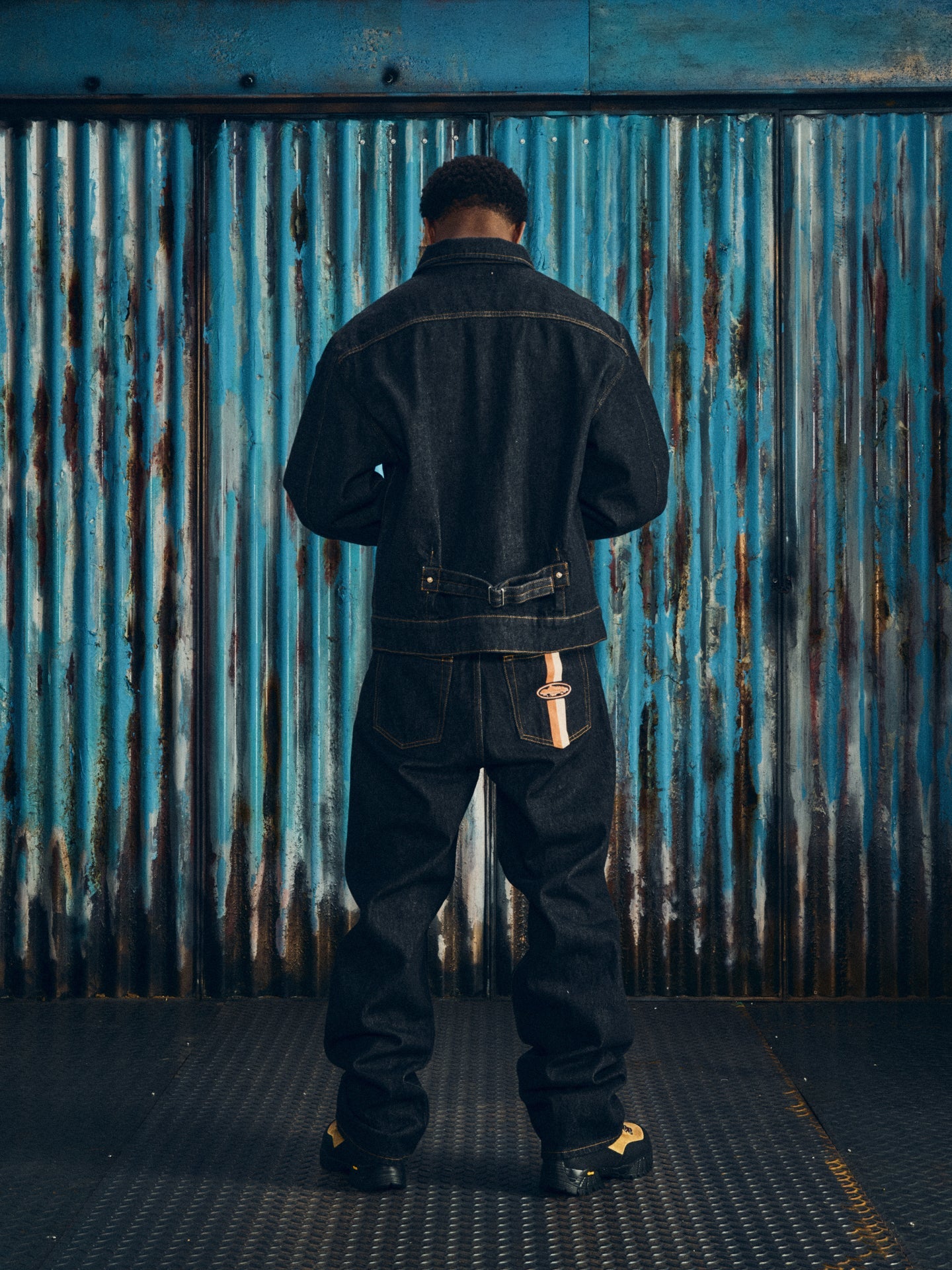 DUAL STRIPE DENIM JACKET [WASHED BLACK]