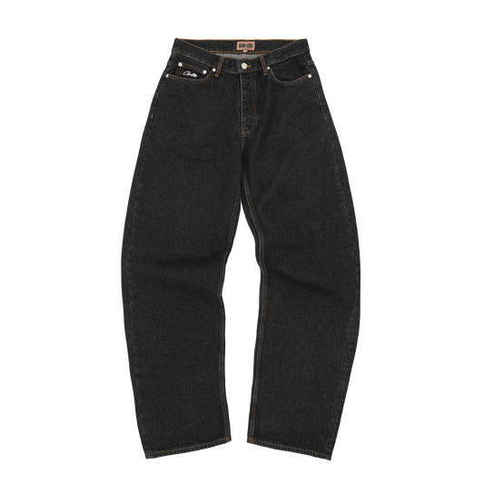 CREST CHAINSTITCH BAGGY JEANS [WASHED BLACK]