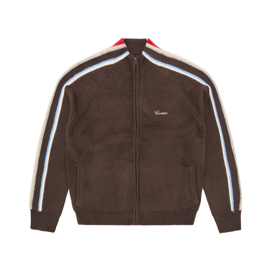 MULTI STRIPE KNIT ZIP UP [BROWN]
